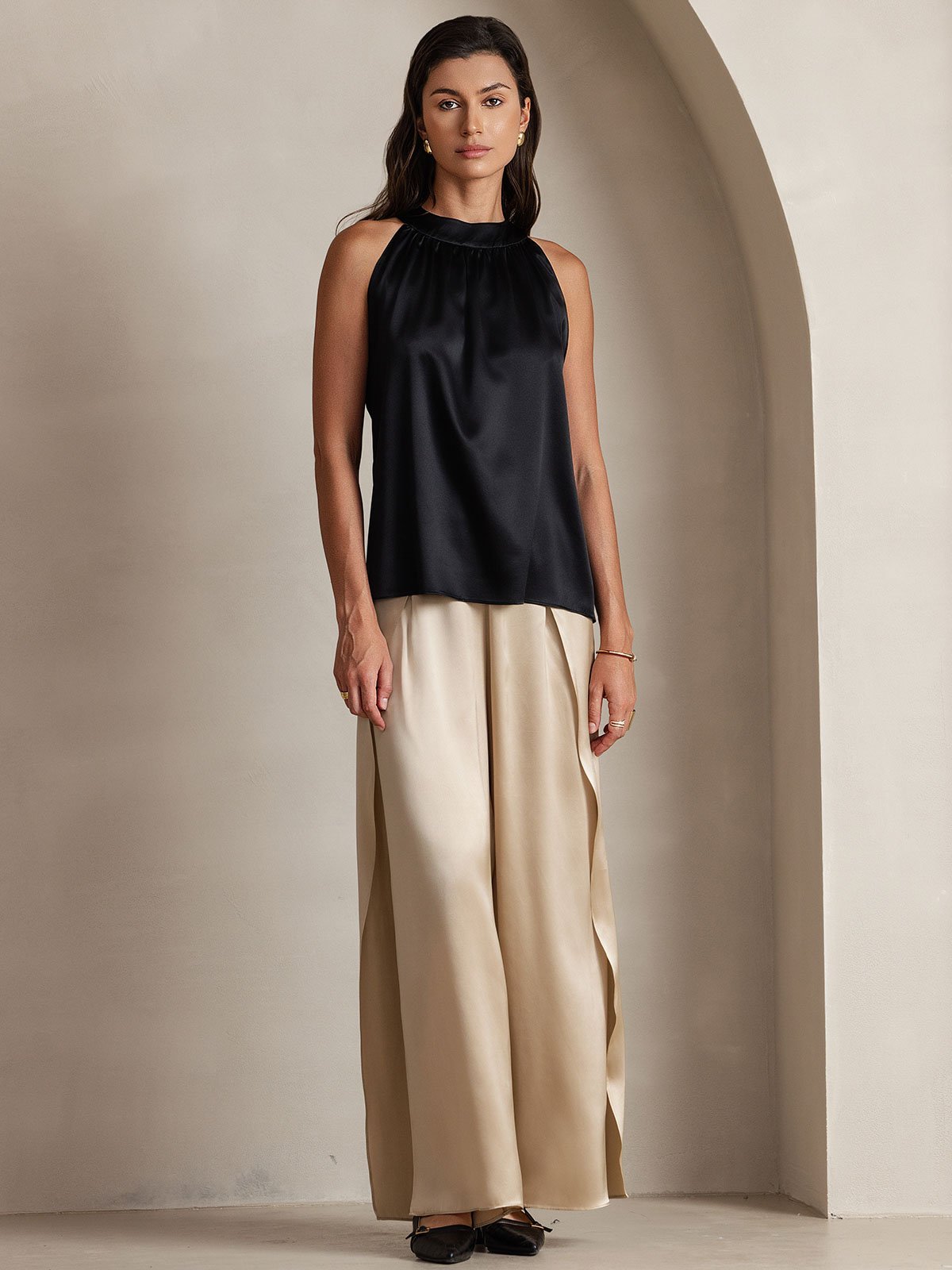 [Zwart] SilkSilky-NL 19Momme Zijde Womens T-Shirt 001