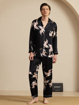 [Zwart] SilkSilky-NL Long Sleeve Notch Collar Heren Pyjama Set 001