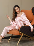 SilkSilky NL Pure Silk Lange Mouw Revers Dames Pyjama Set Roze 001