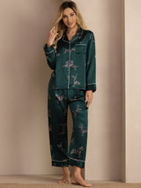 [Smaragd Zebra] SilkSilky-NL Long Sleeve Lapel Collar Dames Pyjama Set 006