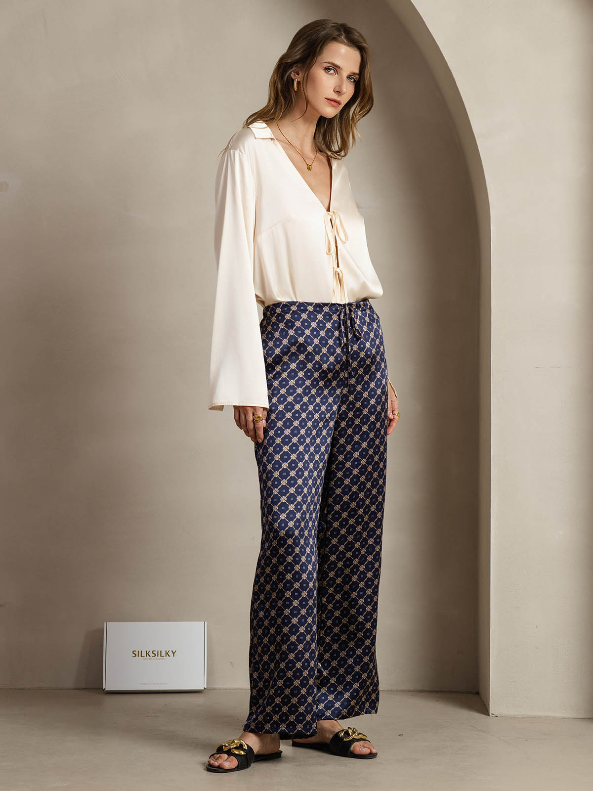 [Marine Ketting] SilkSilky-NL 19Momme Zijde Womens Pants 004