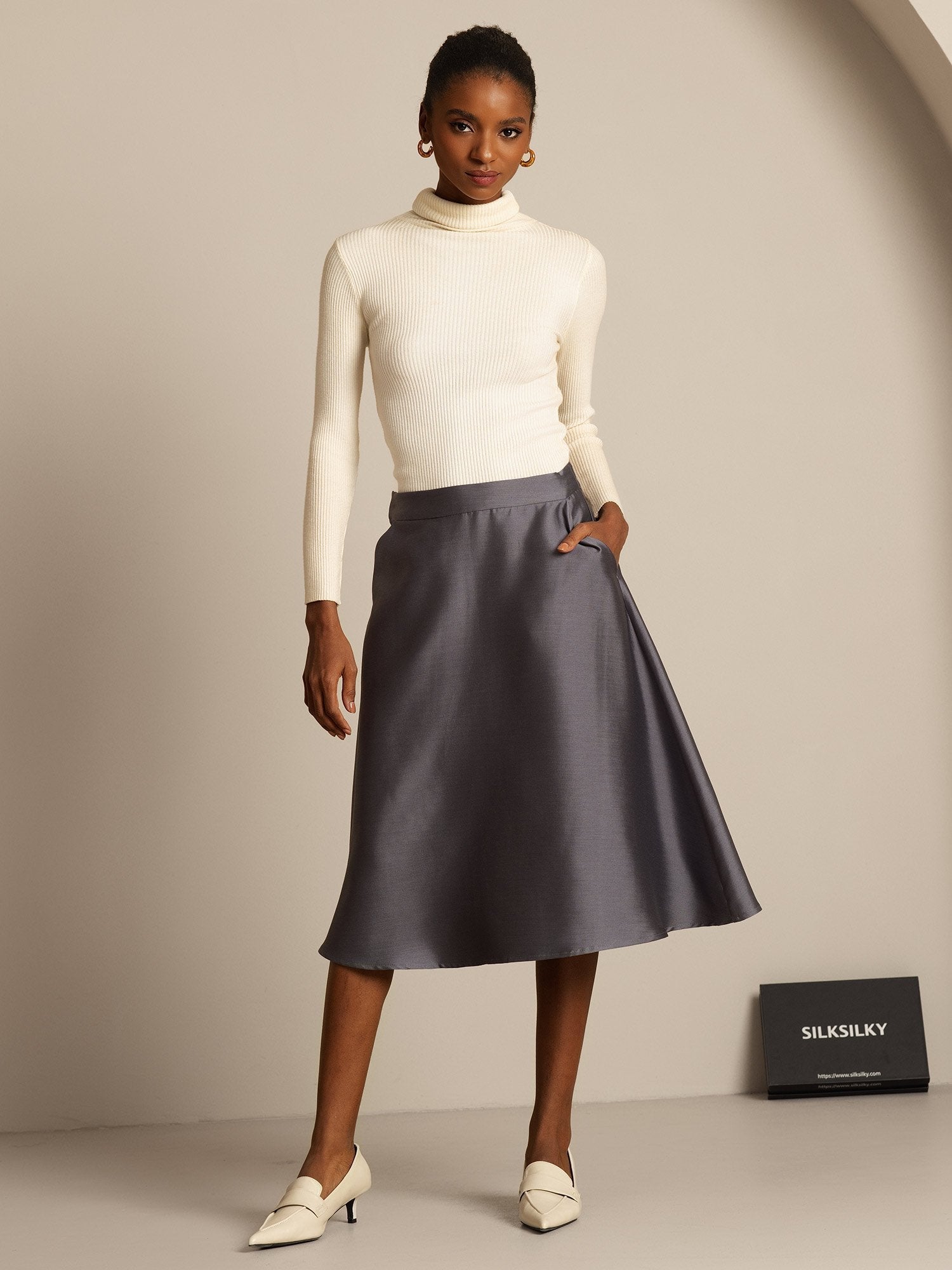 [Grijs] SilkSilky-NL 32Momme Silk-Wool Blend Skirt 006,