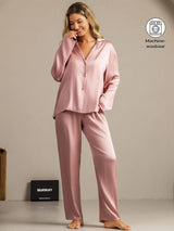 [Perzikhuid] SilkSilky-NL 19Momme Lange Mouw Notchkraag Dames Pyjama Set 001