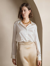 [Wit] SilkSilky-NL Long Sleeve Lapel Collar Dames Blouse 001