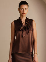 [Pure Chocolade] SilkSilky-NL Sleeveless Tie Neck Cami-Top 001