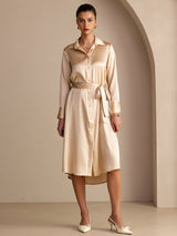 [Champagne] SilkSilky-NL Long Sleeve Lapel Collar Jurk 001