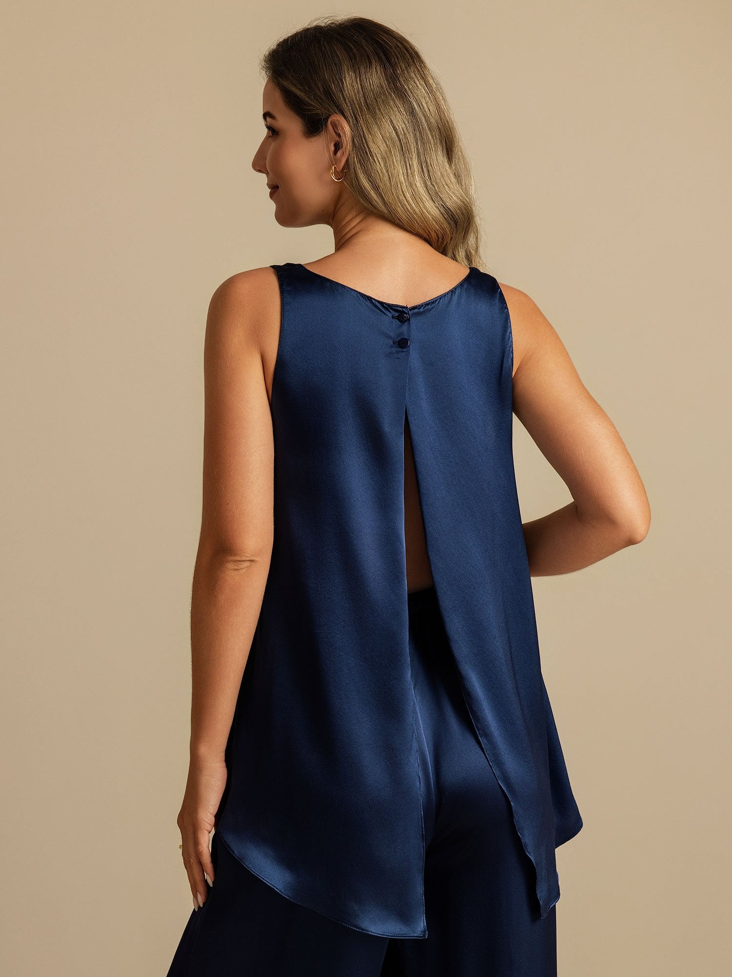 [Donkerblauw] SilkSilky-NL Sleeveless Scoop Neck Cami-Top 001