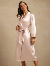 [Roze] SilkSilky-NL Zijde Kraag Dames Kamerjas 009,