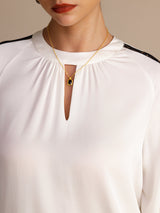 [Wit] SilkSilky-NL Long Sleeve Keyhole Neck Blouse 006