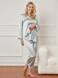 SilkSilky NL Pure Silk Lange Mouw Revers Dames Pyjama Set Lichtblauw 006