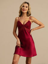 [Wijn] SilkSilky-NL Spaghetti Strap Deep V Neck Nachthemd 007