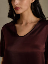 [Bruin] SilkSilky-NL Half Sleeve V Neck Nachthemd 004