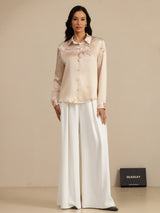 [Champagne] SilkSilky-NL Long Sleeve Lapel Collar Dames Blouse 007