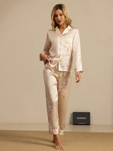 [Champagne] SilkSilky-NL Long Sleeve Lapel Collar Dames Pyjama Set 003