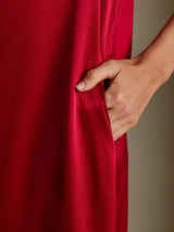 [Wijn] SilkSilky-NL 3/4 Sleeve Round Neck Jurk 003