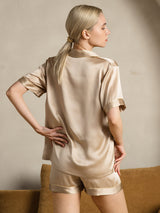 [Champagne] SilkSilky-NL Short Sleeve Lapel Collar Dames Pyjama Set 002