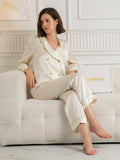 SilkSilky-NL Lange Mouw V-Hals Dames Pyjama Set Beige 007