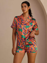 [Kleiolifant] SilkSilky-NL Short Sleeve Lapel Collar Dames Pyjama Set 003