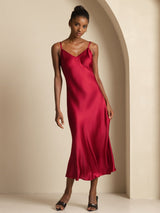 [Wijn] SilkSilky-NL Spaghetti Strap V Neck Jurk 004