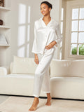 SilkSilky NL Pure Silk Lange Mouw Revers Dames Pyjama Set Wit 004