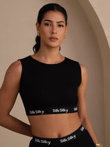 [Zwart] SilkSilky-NL Sleeveless Crew Neck Cami-Top 001