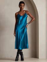 [Koningsblauw] SilkSilky-NL Spaghetti Strap V Neck Jurk 001