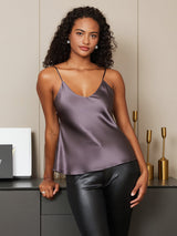 [Paars Grijs] SilkSilky-NL Spaghetti Bandjes V Hals Cami-Top 006