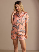 [Roze Kat] SilkSilky-NL Short Sleeve Lapel Collar Dames Pyjama Set 005