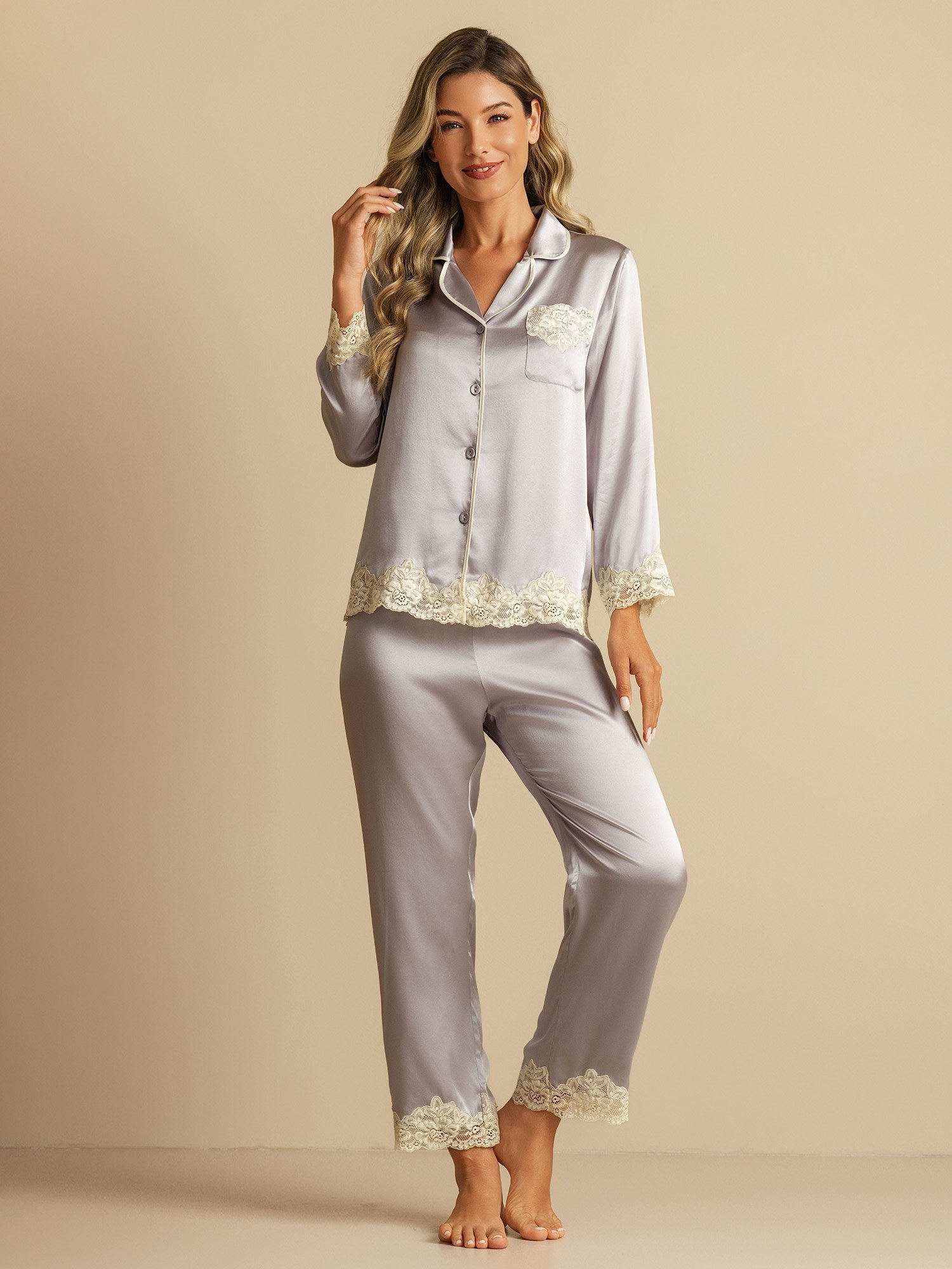 [Lavendel] SilkSilky-NL Zijde Womens Pajamas 003