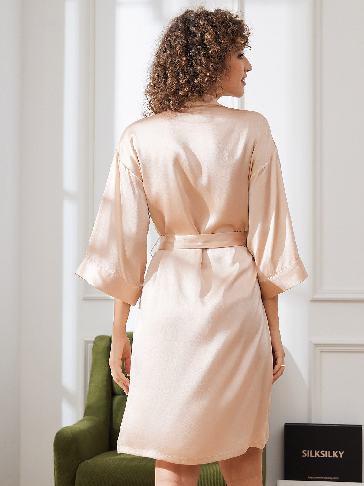 [Champagne] SilkSilky-NL Pure Silk Halve Mouw Womens Robe 002