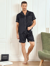 [Zwart] SilkSilky-NL Korte Mouw Notchkraag Heren Pyjama Set 005