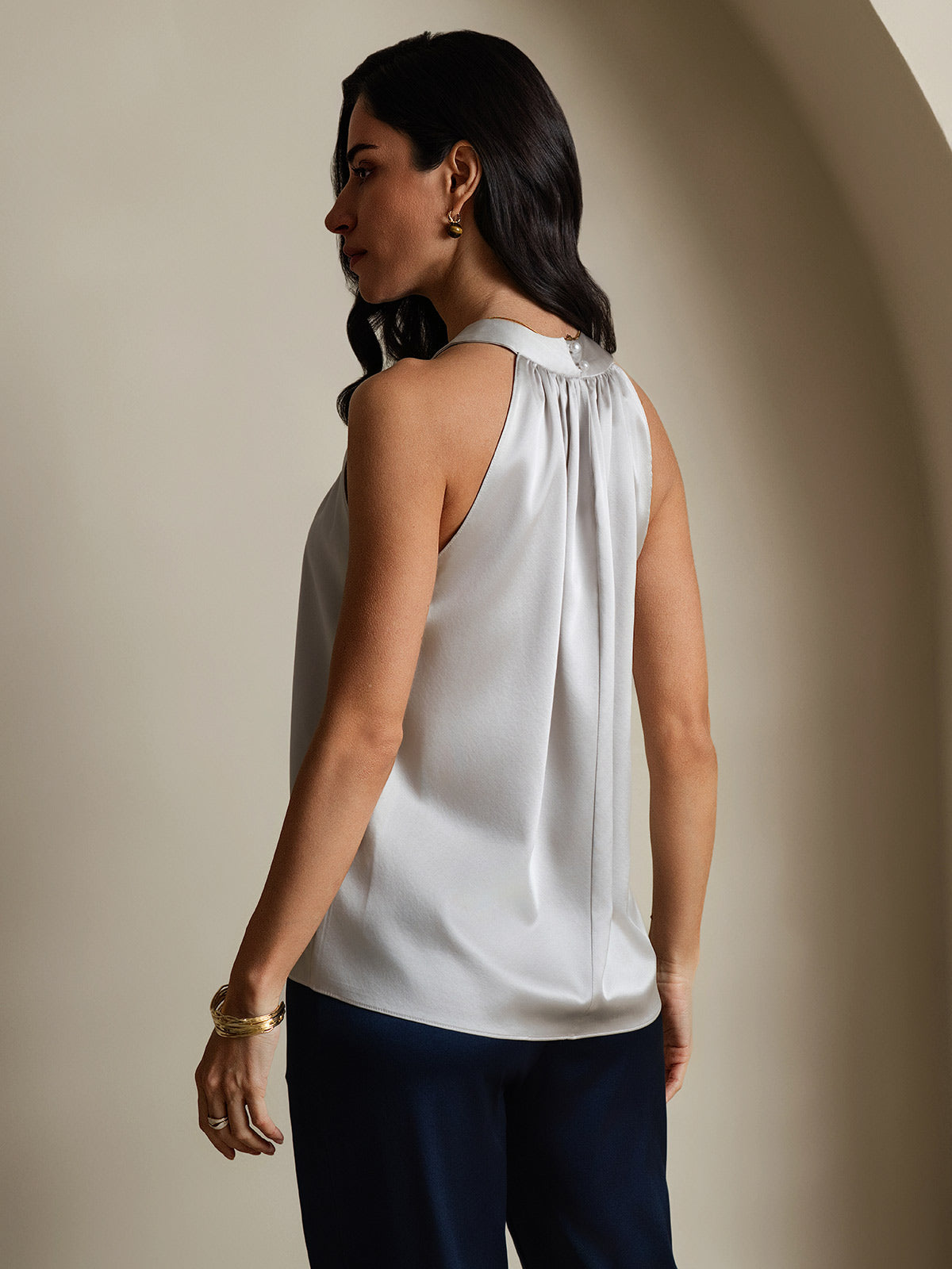 [Lichtgrijs] SilkSilky-NL 19Momme Zijde Mouwloos Womens T-Shirt 002