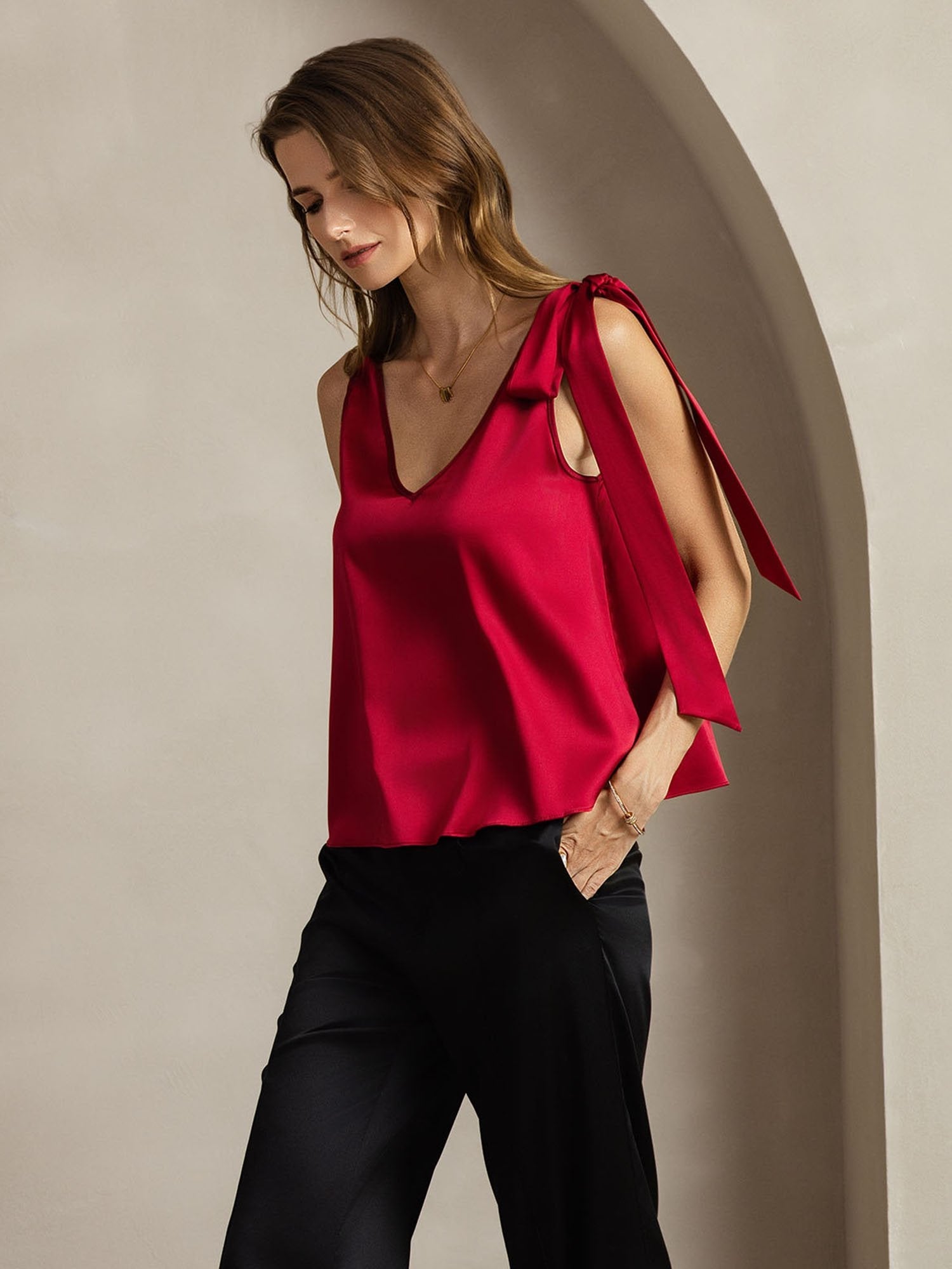 [Wijn] SilkSilky-NL 19Momme Zijde Womens T-Shirt 005
