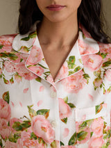 [Witte Pioenroos] SilkSilky-NL Short Sleeve Notch Collar Dames Pyjama Set 005