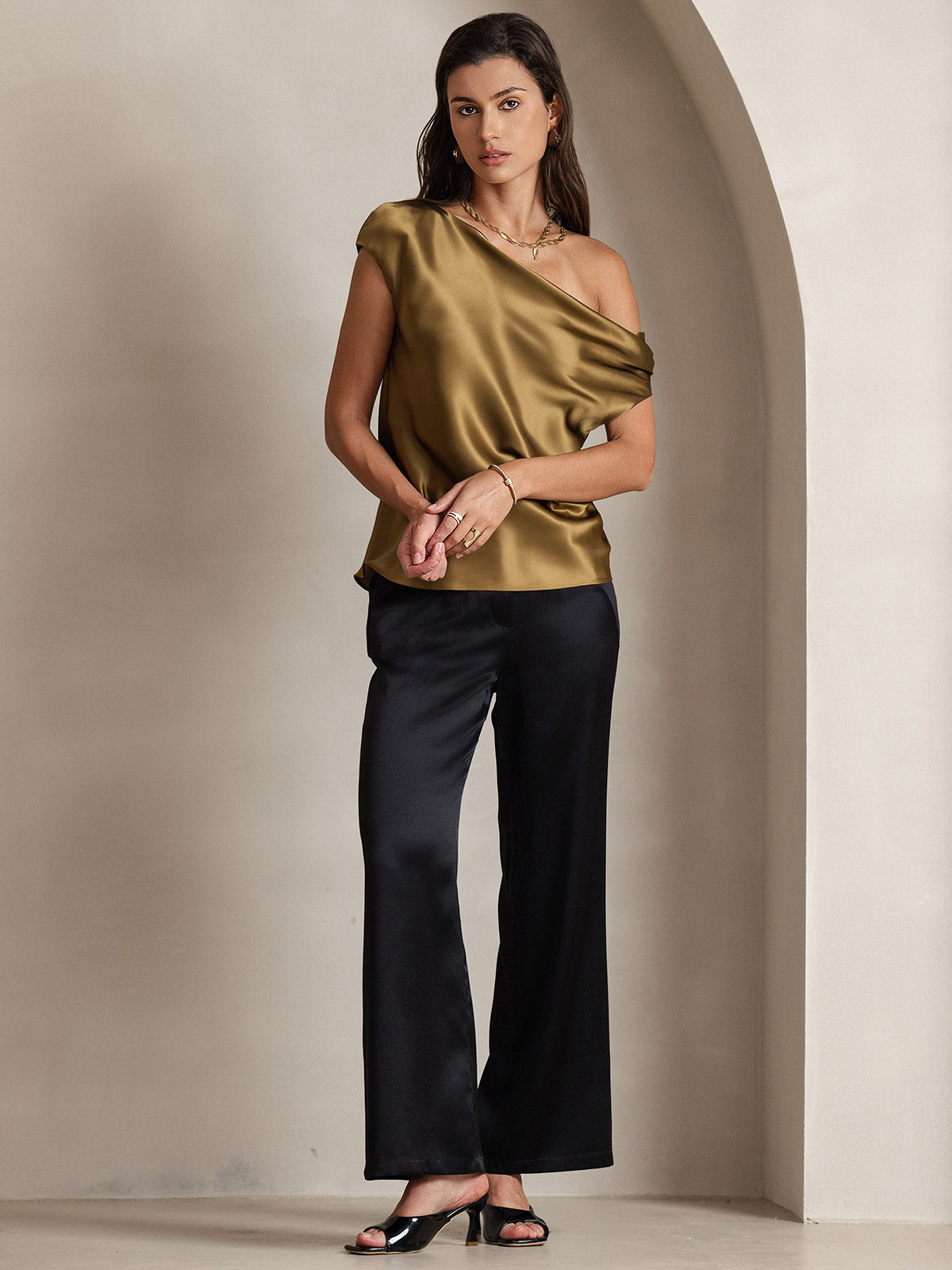 [Bruin] SilkSilky-NL 19Momme Zijde Womens T-Shirt 007