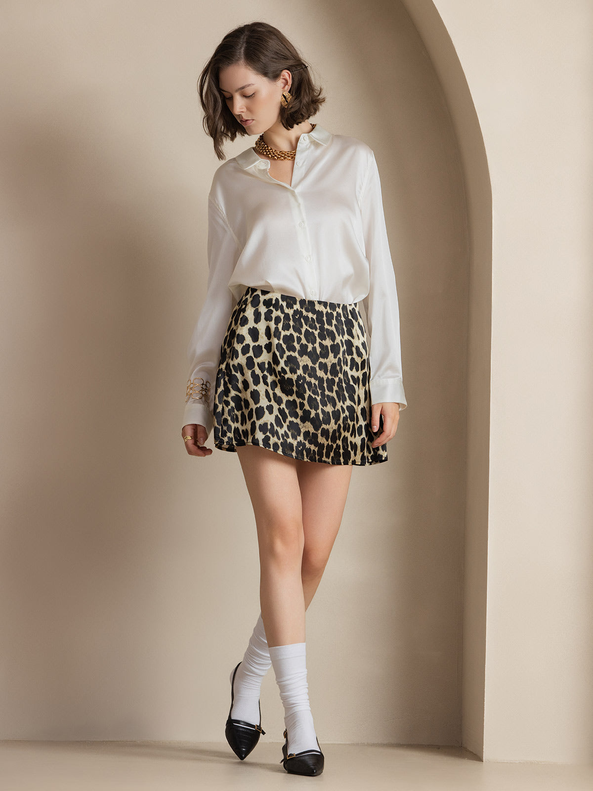 [Wit] SilkSilky-NL Zijde Lange Mouw Kraag Dames Blouse 007