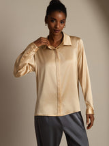 [Champagne] SilkSilky-NL Long Sleeve Lapel Collar Dames Blouse 004