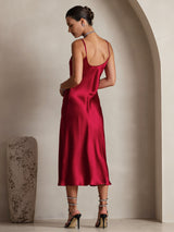 [Wijn] SilkSilky-NL Spaghetti Strap V Neck Jurk 002