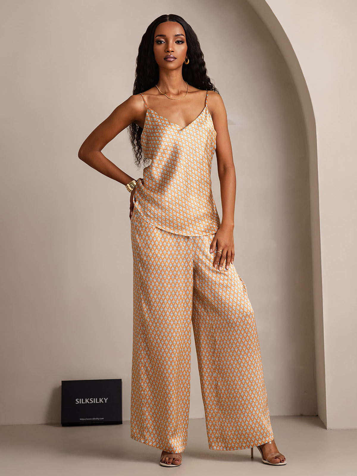 [Floral] SilkSilky-NL V-Hals Cami-Set 005