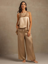 [Champagne] SilkSilky-NL Sleeveless Scoop Neck Dames Pyjama Set 007