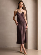 [Koffie] SilkSilky-NL Spaghetti Strap V Neck Jurk 003