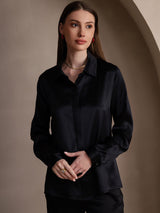 [Zwart] SilkSilky-NL Long Sleeve Lapel Collar Dames Blouse 004