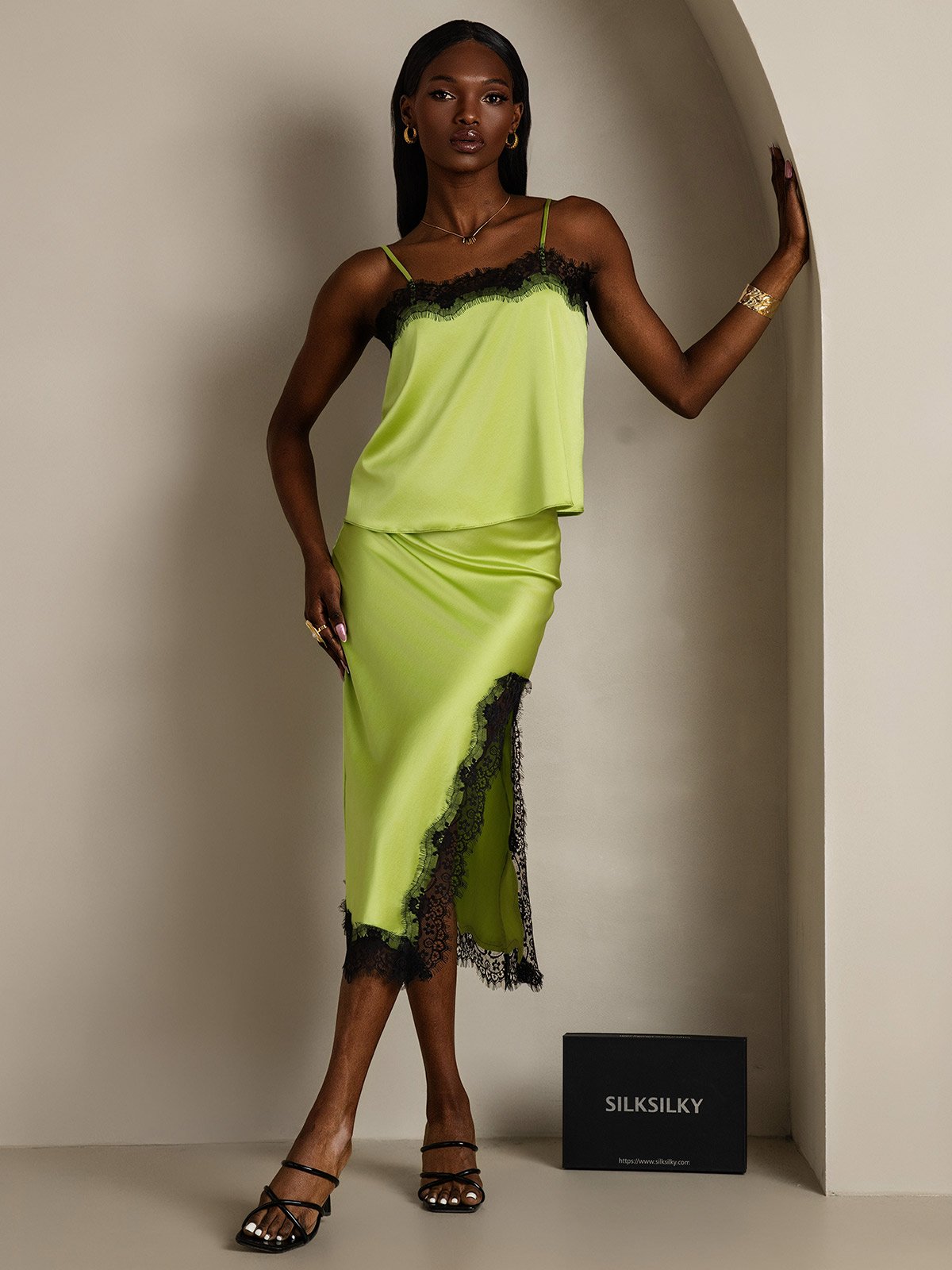 SilkSilky-NL 19Momme Zijde Skirt Mintgroen 006