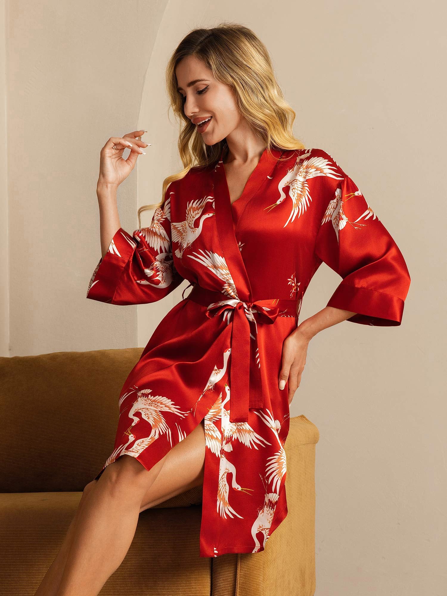 [Donkerrood] SilkSilky-NL 19Momme Zijde Womens Robe 001