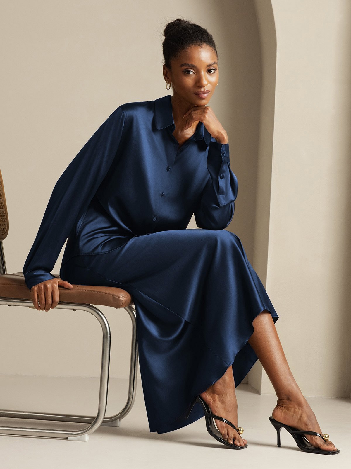 [Zwart] SilkSilky-NL 19Momme Zijde Kraag Women''s Outfit Sets 001,