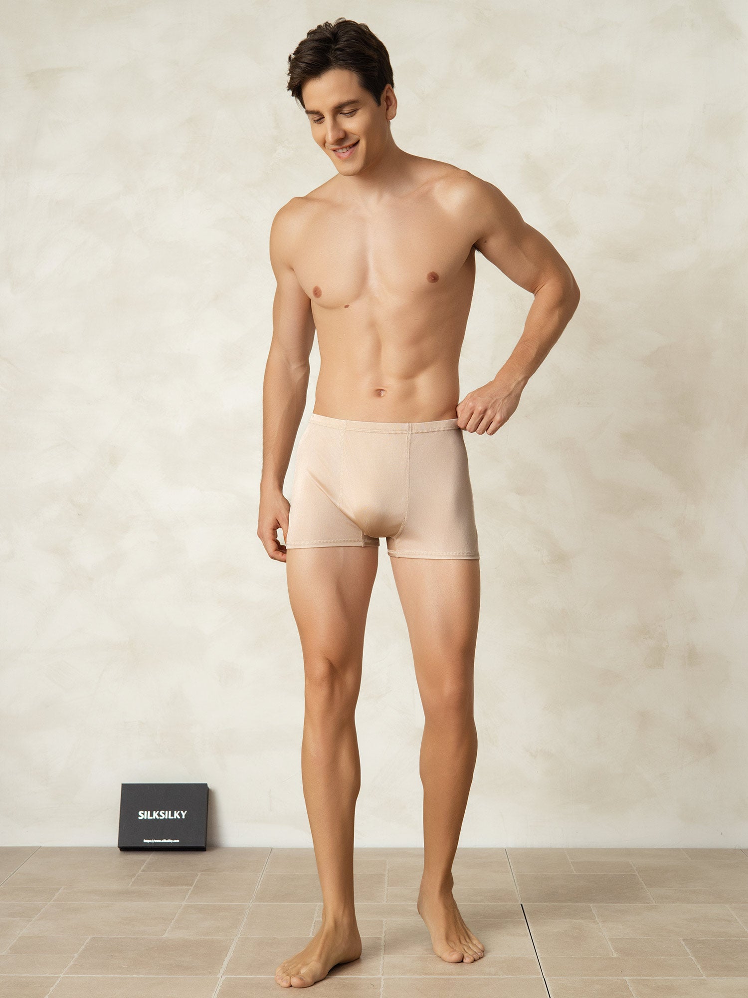 [Beige] SilkSilky-NL Zijde Gebreid Mens Underwear 004