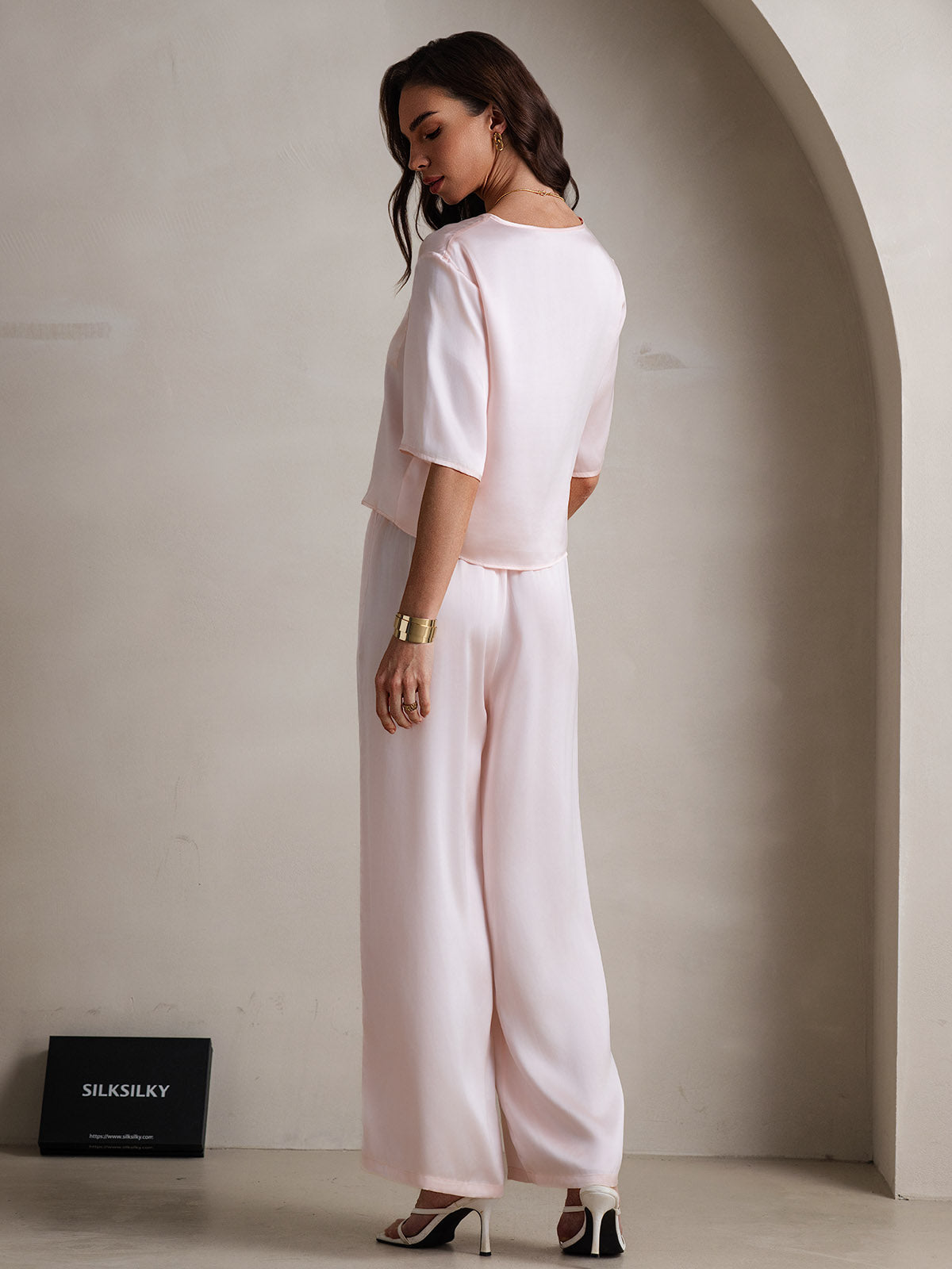 [Roze] SilkSilky-NL Ronde Hals Dames Pyjama Set 002