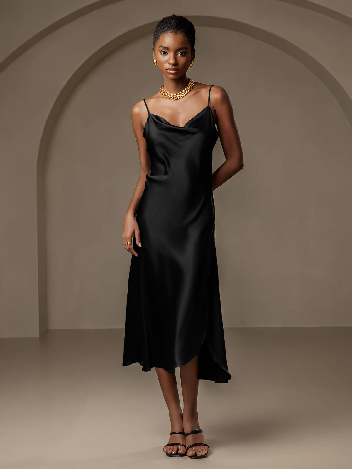[Zwart] SilkSilky-NL 19Momme Dress 001
