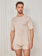 [Beige] SilkSilky-NL Korte Mouw Crew Hals Heren T-Shirt 001