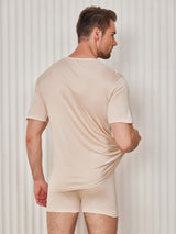 [Beige] SilkSilky-NL Korte Mouw Crew Hals Heren T-Shirt 002